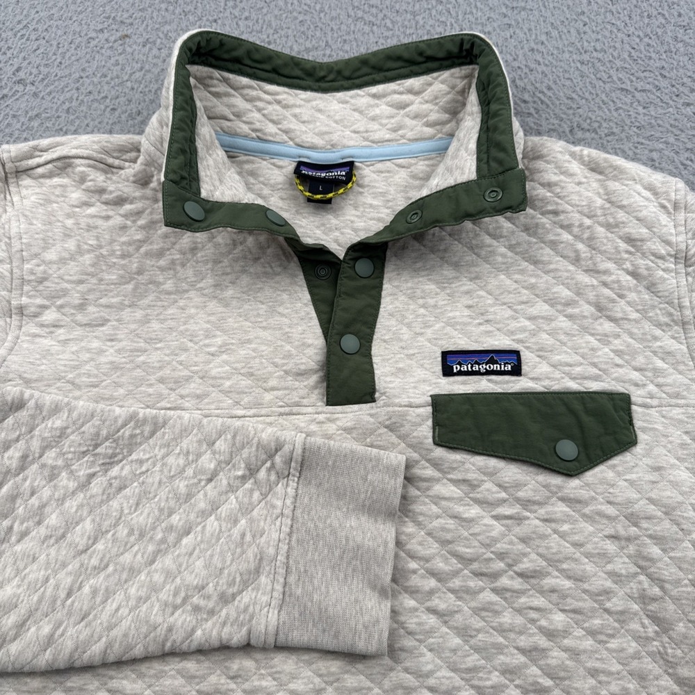 Patagonia Worn Wear Pullover Womens Large Organic Cotton Quilted 1/4 Snap